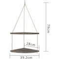 Miniatyrbillede 2 af 5: Jute Reb og Træ Hængende Hjørnehylde til Køkken Badeværelse Soveværelse Dobbeltlag