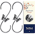Miniatyrbild 1 av 5: 2-pack metall fågelmatarkrokar 12 tums fjärilsdesignkrokar för att hänga fågelmatare Chime Lantern Black