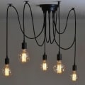 Miniatyrbillede 1 af 5: Lysekrone Pendel DIY Justerbar Loftslampe E27 1,5m 5 Lys til Stue Soveværelse Bar Sort - Sort