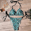Miniatyrbild 3 av 4: kvinnor Sexig Bikini String Set Vadderad Push Up Badkläder Sommar Beach Baddräkt Leopard Blue M