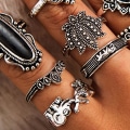 Pikkukuva 5 / 5: 11 kpl / set Sydän Pinottavat rystyssormukset metalliseos Bohemia Black Faux Gem Sormukset Korutarvike