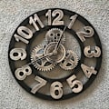 Pikkukuva 3 / 5: 3D Suuri Hiljainen Puinen Seinäkello Retro Klassinen Retro Gear Seinäkello Roomalainen Numerokello Eurooppalainen Steampunk Olohuone