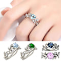 Miniatyrbild 2 av 5: Dam Ring Blommor Design All Match Accessoarer Mode Sweet Rhinestone Vigselring För Fest Dark Blue US 9