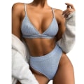 Miniatyrbild 1 av 4: dam Baddräkt Hög midja Push Up Bikini Set Badkläder Baddräkt Strandkläder Blue M