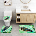 Pikkukuva 4 / 5: Peacock- printed wc-lattiamatot Set, neliosainen liukumaton matto,