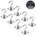 Miniatyrbillede 2 af 5: Magneter med kroge, magnetkroge, 8 superstærke neodymmagnetiske kroge område Køkken Badeværelse Soveværelse Garage Låserum Kontor Køleskab Silver Maximum pulling force 13KG