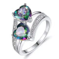 Pikkukuva 1 / 5: Naisten sormus kaksoissydän Sparkling Cubic Zirkonia Muoti Ulkonäkö sorminauha juhliin Multicolor US 8