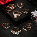 Miniatyrbillede 4 af 5: 9 stk/sæt Bohemian Women Moon Crown Rhinestone Knuckle Midi Finger Ring smykker