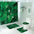 Miniatyrbillede 2 af 5: Green Leaf Print Bruseforhæng Toilet Gulvmåtte Firedelt tæppe Gulvmåtte Vandtæt bruseforhæng Hængegardin, A,