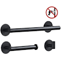 Miniatyrbillede 3 af 5: Mat sort 30 cm håndklædeholder kompatibel med badeværelse med toiletpapir dåse og krog, selvklæbende badeværelsestilbehør uden boring, 3 rum