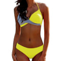 Pikkukuva 1 / 2: naisten set pehmustetut rintaliivit Push Up uimapuku uimapuku riimu uima-asut Rantavaatteet Light Grey Yellow M