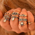 Miniatyrbillede 4 af 4: 10 stk Kvinders Punk Vintage Hule Blomster smykker Midi Knuckle Ringe Sæt Gold
