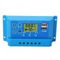 Solar Charge Controller PWM LCD-skärm 12V 24V Justerbar USB Solpanel Regulator Blå
