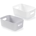 Miniatyrbillede 3 af 5: Sæt med 4 hvid plastopbevaringskurv, plastopbevaringskurv, plastikkurv med håndtag til stabelbare skabe, køkken, soveværelse, badeværelse, af