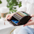 Miniatyrbild 5 av 5: Liten plånbok För Kvinnor Rfid Flickor Plånbok Läder Vegan Löv Pendel Korthållare Organizer Blixtlås Myntväska A916-1149 Black