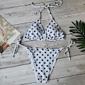 Miniatyrbild 2 av 4: kvinnor Sexig Bikini String Set Vadderad Push Up Badkläder Sommar Beach Baddräkt Polka Dot White M