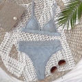 Miniatyrbild 2 av 4: dam Baddräkt Hög midja Push Up Bikini Set Badkläder Baddräkt Strandkläder Blue S