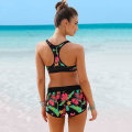 Miniatyrbild 2 av 3: kvinnor Blommig Push Up Crop Tops Pojkshorts Bikiniset Set Badkläder Green XL