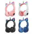 Miniatyrbillede 4 af 4: Shiny Cute Cartoon Cat Ears Trådløs Subwoofer Unicorn Headset Bluetooth Headset (sort)
