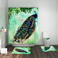 Pikkukuva 2 / 5: Peacock- printed wc-lattiamatot Set, neliosainen liukumaton matto,