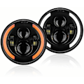 Miniatyrbillede 1 af 5: Motorcykel Bil Forlygte 12V/24V 7 Tommer Rund LED Kørelampe Hovedlampe Passer til 7 Tommer Jeep Wrangler, Retro Blinklys