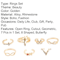Miniatyrbillede 2 af 5: 7 stk Ringe Åben Ring Stabelbar Legering Sommerfugl Form Midi Ringe Til Fest