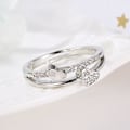 Miniatyrbild 2 av 4: Dammode Rhinestone Inlagd Double Heart Hollow Band Öppningsring Smycken Silver