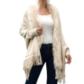 Miniatyrbild 2 av 3: Plus size tofsstickad pälskrage sjalponcho för kvinnor wine red