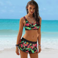 Miniatyrbild 1 av 3: kvinnor Blommig Push Up Crop Tops Pojkshorts Bikiniset Set Badkläder Green 2XL
