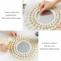 Miniatyrbillede 4 af 5: Vægspejl, Boho Macrame frynser spejl med træperle fjer vedhæng (beige)
