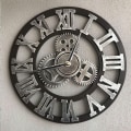 Pikkukuva 1 / 5: 3D Suuri Hiljainen Puinen Seinäkello Retro Klassinen Retro Gear Seinäkello Roomalainen Numerokello Eurooppalainen Steampunk Olohuone