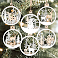 Miniatyrbillede 2 af 3: 6 stykker hvid juletræspynt, Winter Wonderland-dekoration, rustik 3D trægårds-julepynt