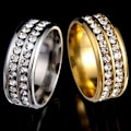 Miniatyrbillede 4 af 4: Ring Bred-bredde Fadeless Titanium Stål Dobbelt Rhinestone Unisex smykker til bryllupsfest Silver US 7