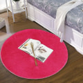 Miniatyrbillede 2 af 4: Kort rundt uldtæppe, 1 meter i diameter, rosa rødt