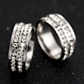 Miniatyrbillede 2 af 5: Ring Bred-bredde Fadeless Titanium Stål Dobbelt Rhinestone Unisex smykker til bryllupsfest Golden US 9
