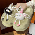 Miniatyrbillede 3 af 3: Efterårs- og vinter-bomuldsslippers - ins-stil søde tegneserie små kulbriketter indendørs hjem varm anti-slip plys slippers white 36-37