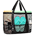 Miniatyrbild 1 av 5: Mesh Tote Beach Bag One Shoulder Badväska, (svart)
