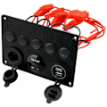 Miniatyrbillede 3 af 5: 5 Gangs vippekontaktpanel, dobbelt USB-udtag 12V oplader strømudtag LED-voltmeter til bil, båd, autocamper, autocamper (blå) -