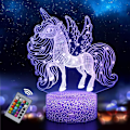 Miniatyrbild 1 av 5: LC-1169 svart bakgrund färgglad touch + 16 färger fjärrkontroll unicorn serie 3D nattljus touch fjärrkontroll co