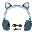 Gaminghörlurar med kattöron, djup bas, LED-ljus, hopfällbara, mjuka öronkuddar, blågrön