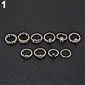 Pikkukuva 5 / 5: 10kpl/ set Retro Boho Elephant Flower Moon Bove Knuckle Midi Finger Ring Korut Gold