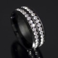 Miniatyrbillede 3 af 5: Ring Bred-bredde Fadeless Titanium Stål Dobbelt Rhinestone Unisex smykker til bryllupsfest Silver US 8