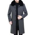 Miniatyrbillede 1 af 2: Fars efterår og vinter mellemlange tykke uldne frakke Grey 2XL