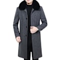 Miniatyrbillede 1 af 2: Fars efterår og vinter mellemlange tykke uldne frakke Grey 4XL
