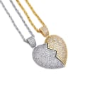 Pikkukuva 1 / 5: 2 in 1 Heart Patchwork kaulakoru Hip Hop -tyylinen riipus miesten ja naisten asusteet Gold Silver Patchwork Pair