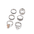 Pikkukuva 2 / 5: 6 kpl Retro Naisten Faux Pearl Zircon Crown Hollow Band Ristemäiset Midi Sormukset Korut