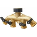 Miniatyrbillede 1 af 5: Messing manifold, 4-vejs 3/4" slangesplitter vandhane Messing kropsfittings Vaskemaskine slangeforbindelse