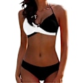 Miniatyrbild 1 av 2: kvinnor Bikini Set Vadderad BH Push Up Baddräkt Baddräkt Halter Badkläder Strandkläder Black White S