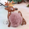 Miniatyrbillede 5 af 5: Christmas Elk Pompon Nøgleringe Delikat Bedårende Fluffy Ball Nøgleringe Håndtaske hængende vedhæng (lysegrå) Pink