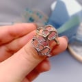 Miniatyrbillede 4 af 5: Elegant skinnende forlovelsesring legering hul rhinestone dobbelt hjerte kvinder bryllup band smykker tilbehør Silver US 10